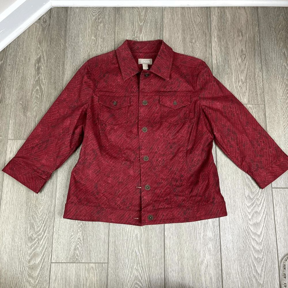 Chico's Faux Red Snake Skin Jacket Size‎ 1 /Medium  / 8